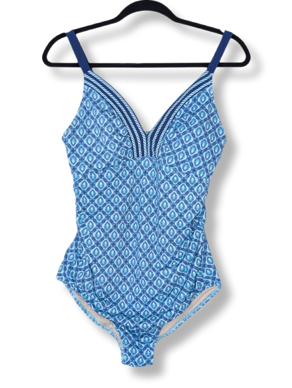 Cabana Life Talbots Blue Navy Geometric One Piece Swimsuit M Embroidered Swim